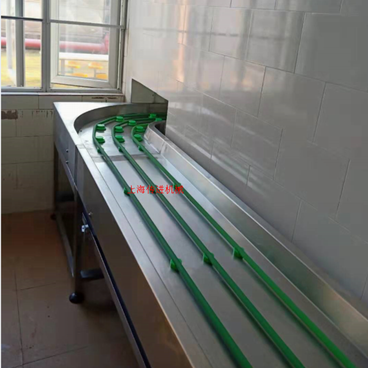 餐廳餐盤回收輸送線，圓帶式輸送機(jī)